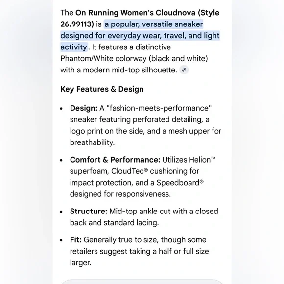 On Running Women's Cloudnova (Style 26.99113) Black/White - Picture 10 of 10